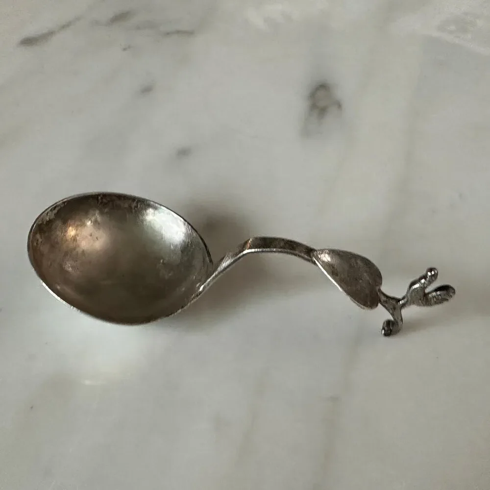 1874 Dutch Silver Mini Ladle Monkey Spoon Rooster Finial Heart .833 Silver 24g